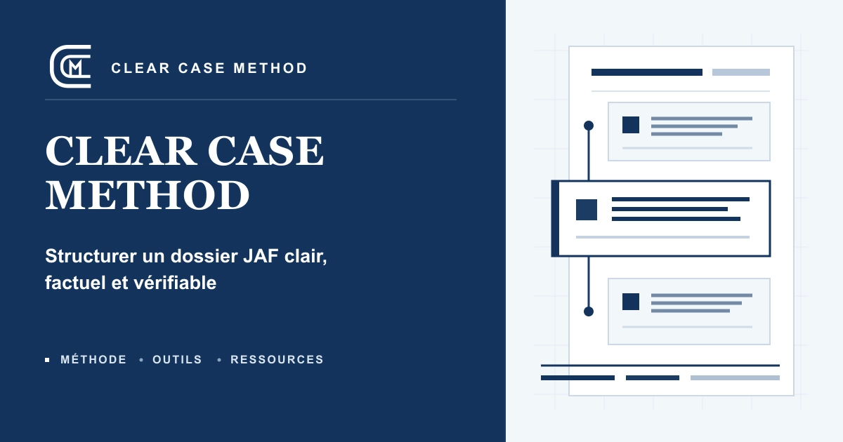 Clear Case Method — Structurer un dossier JAF clair, factuel et vérifiable.